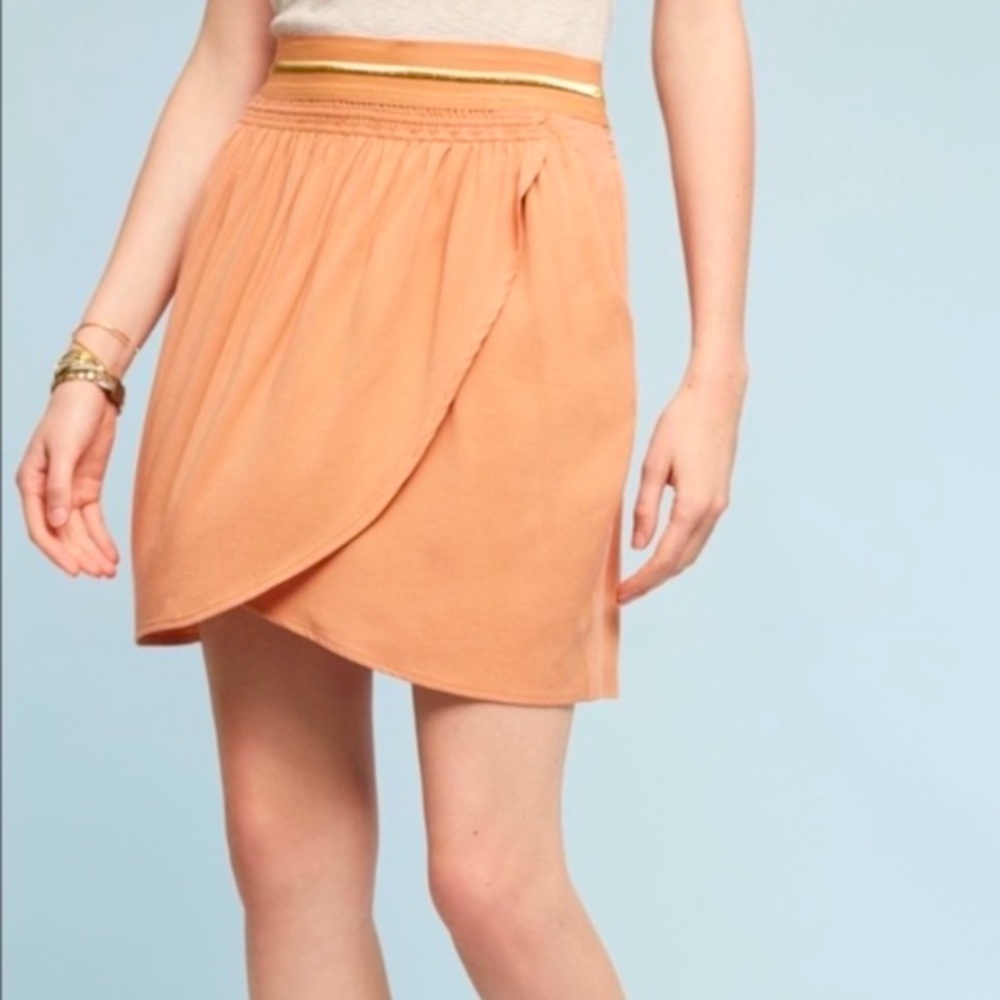 Anthropologie Peach and Gold Mini Skirt, Size M